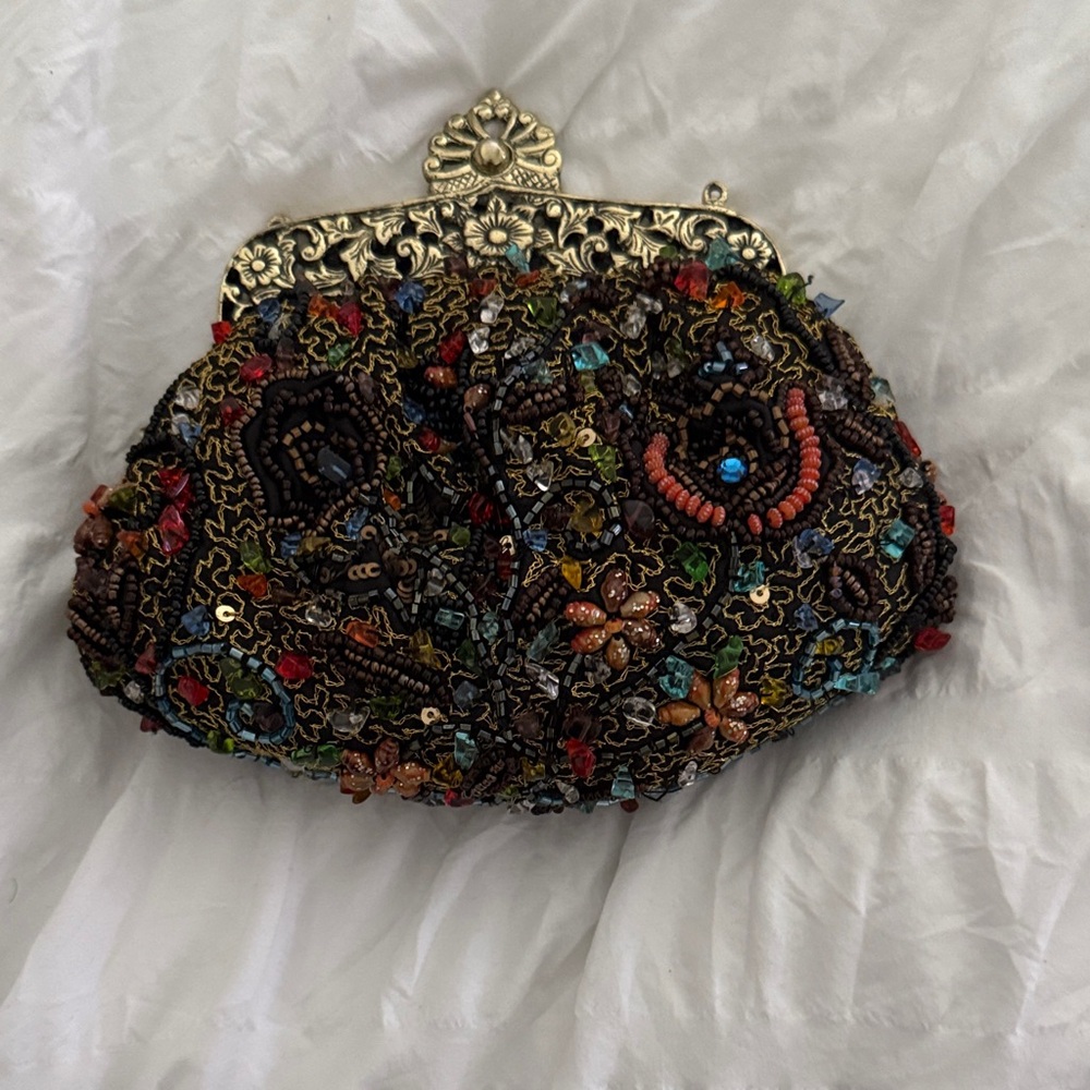 Embroidered Clutch with antique gold Accents